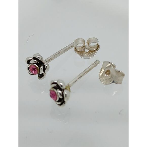 Vintage Estate Jewelry NOS .925 Sterling Silver Pink Rose Crystal Earrings - Picture 4 of 7